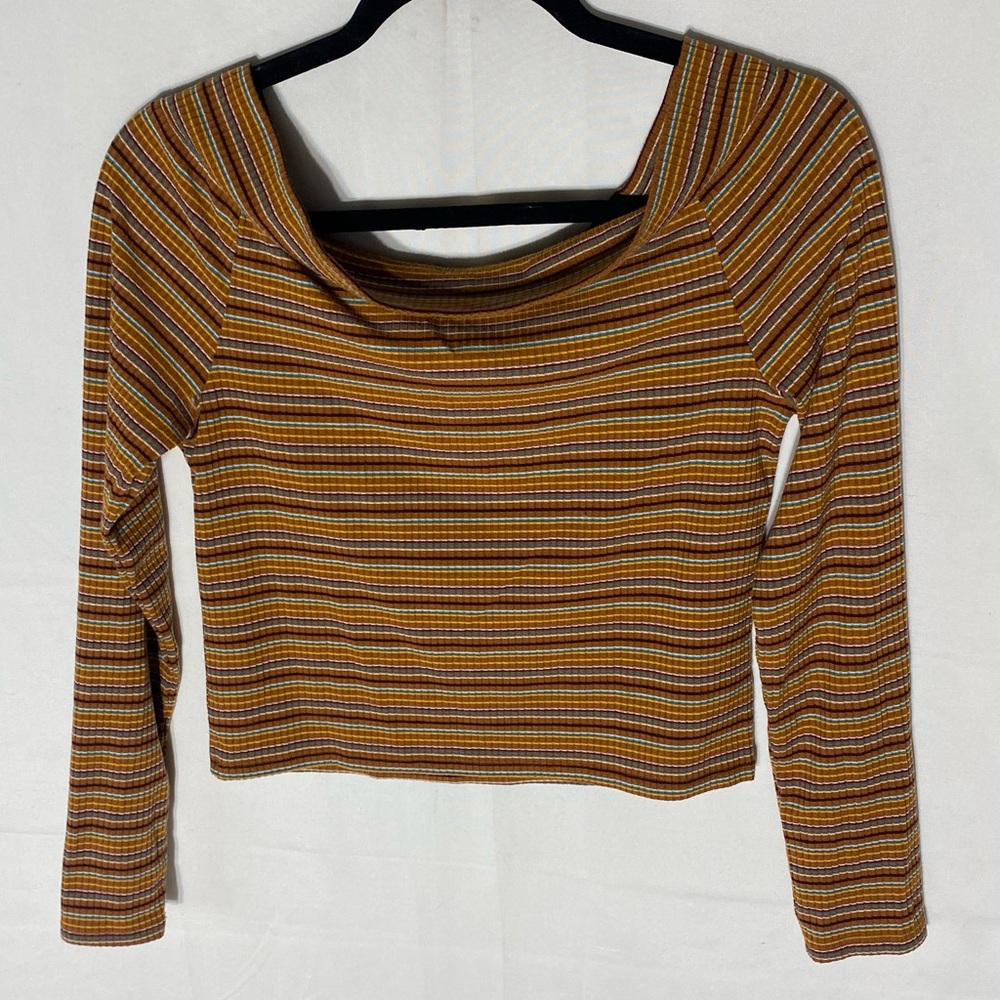 Arizona Jeans Co. Retro Y2K Striped Off Shoulder Long Sleeve Crop Top L - Picture 11 of 14